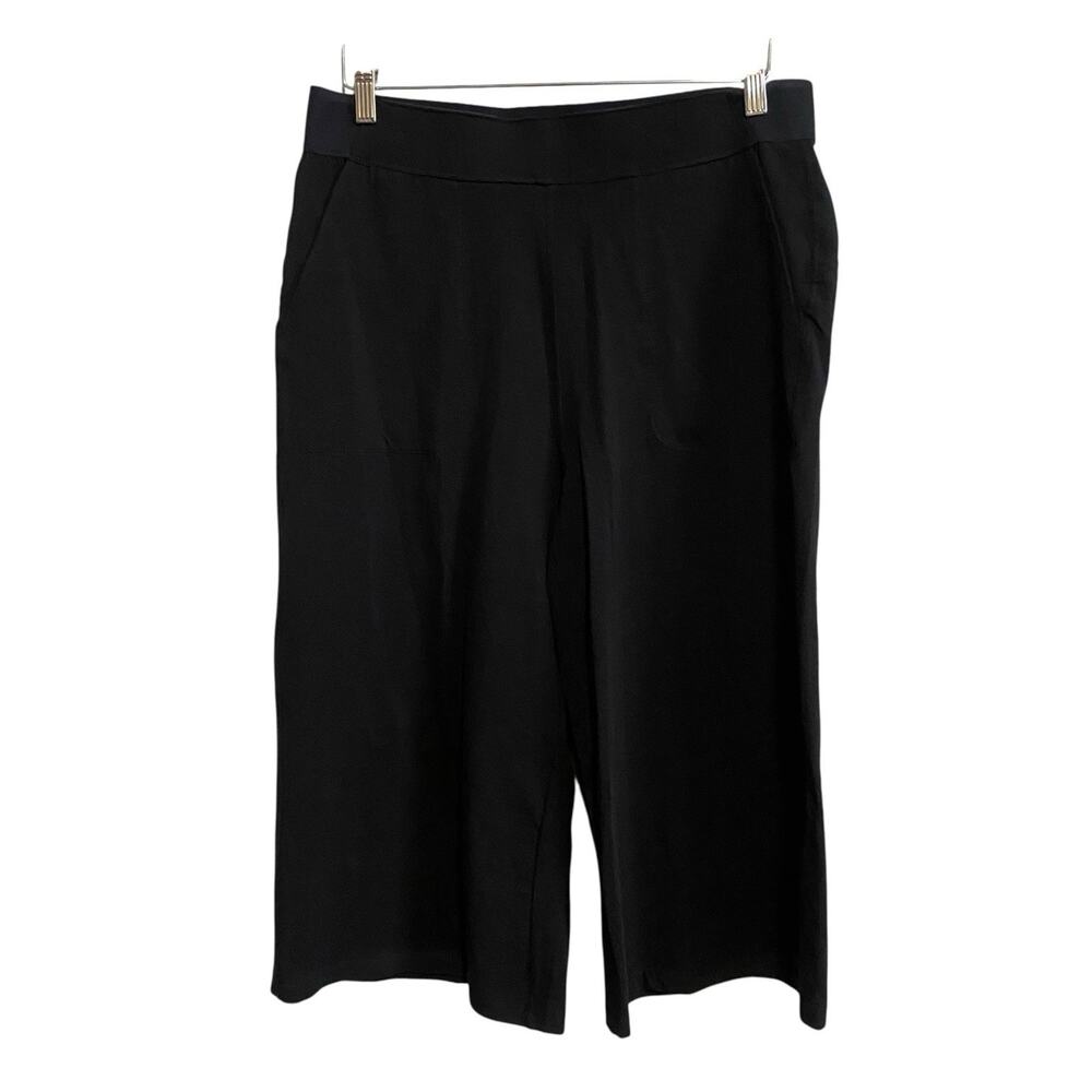 Donna Karan Active Black Pullon Wide Leg Capri Pants Large NWT Stretch Waist